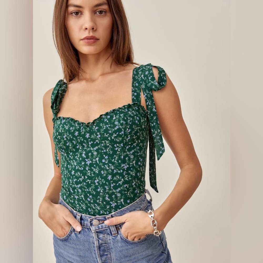 Reformation Blanca Bustier Tie Shoulder Top
